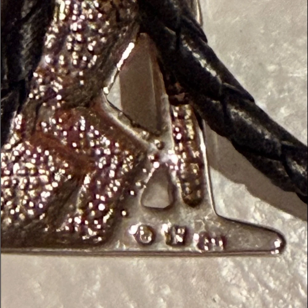 Vintage Wolf Bolo Tie Silver Tone Turquoise Inlay Western Leather Cord Signed - Picture 3 of 8